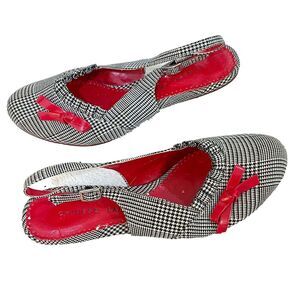 Y2K Chinese Laundry Womens Black White Slingback Sandals 6.5M Houndstooth Ribbon
